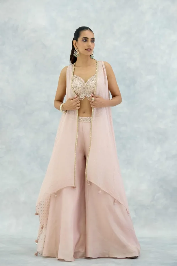 Powder Pink Silk Sharara Set