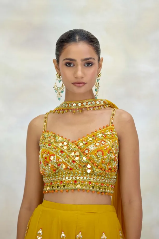 Mustard Georgette Sharara Set