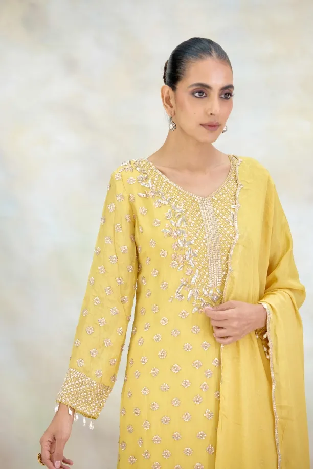 Butter Yellow Crepe Garara Set