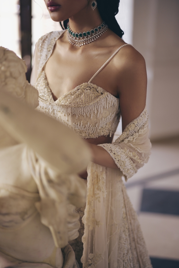Ivory Organza Lehenga Set