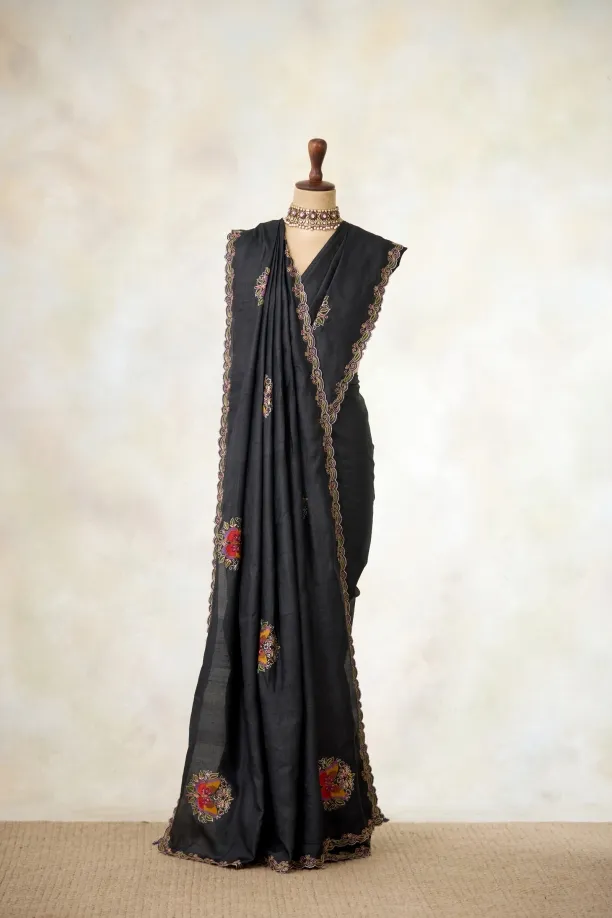 Black Tussar Slik Saree