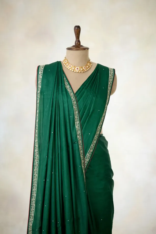 Forest Green Tussar Silk Saree