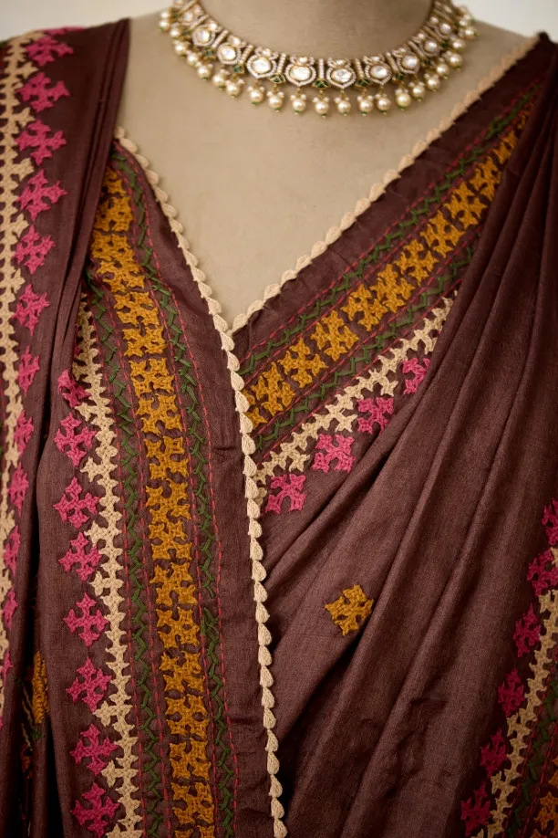 Mahogany Tussar Slik Saree