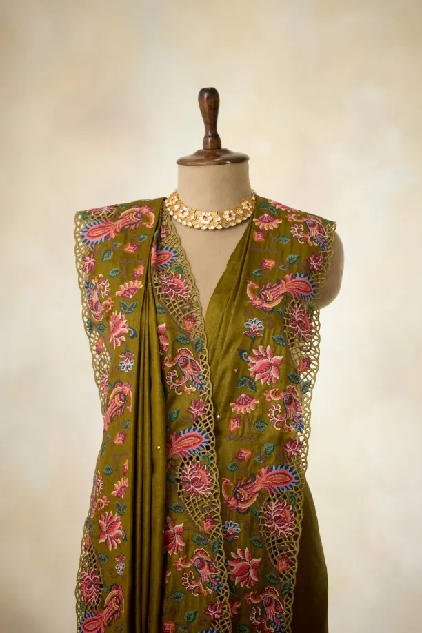 Henna Green Tussar Slik Saree