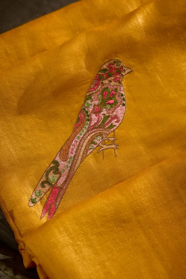 Mustard Tussar Silk Saree