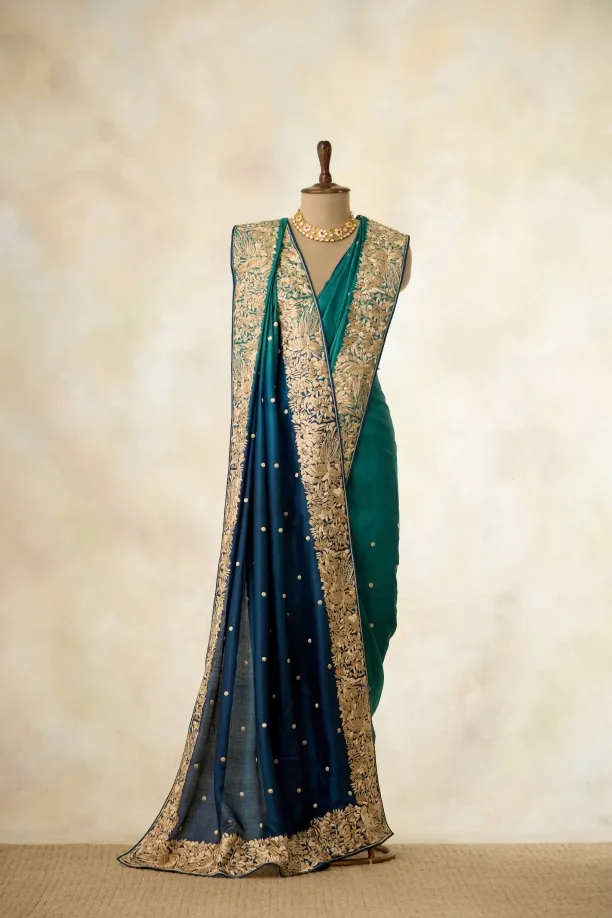 Dual-Shade Blue Tussar Silk Saree