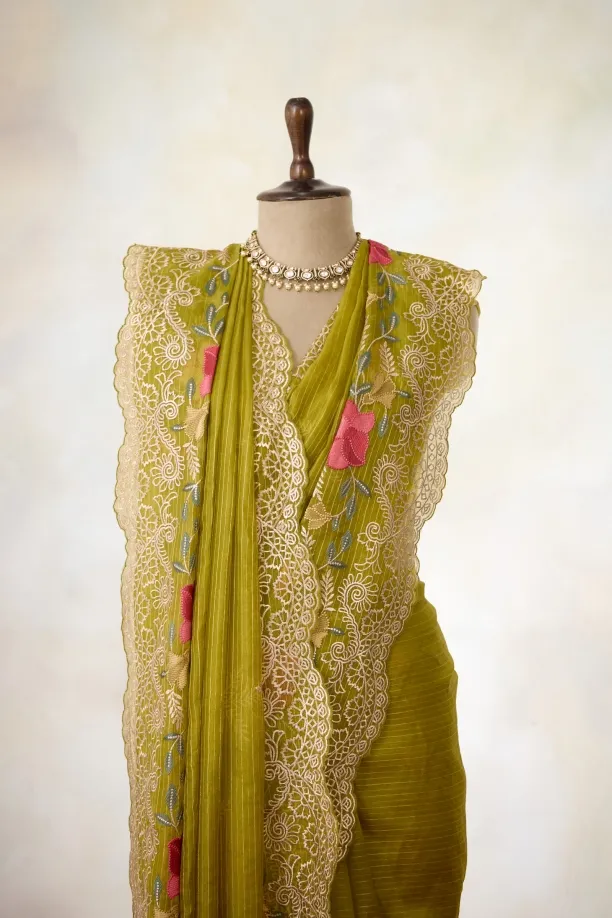 Pistachio Green Organza Silk Saree