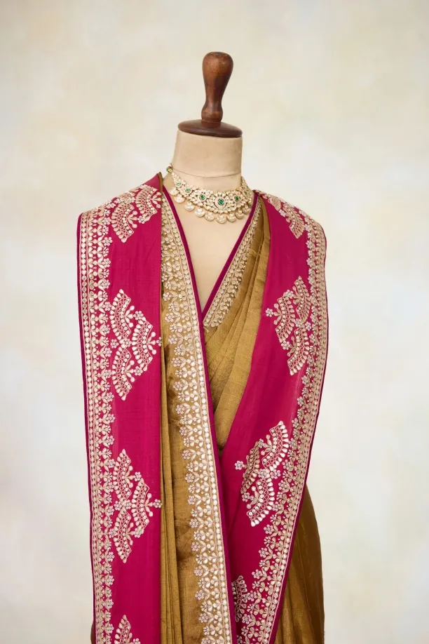 Gold & Rani Pink Kanjivaram Tissue Saree