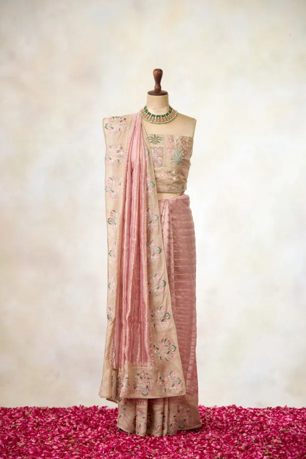 Blush Pink Organza Tissue Saree