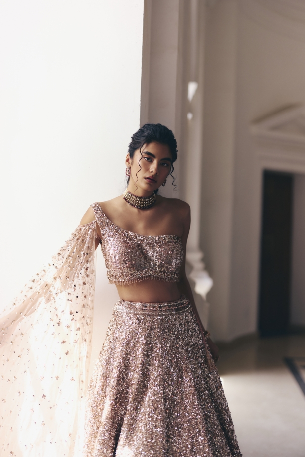 Old Rose Gradient Shimmer Lehenga Set