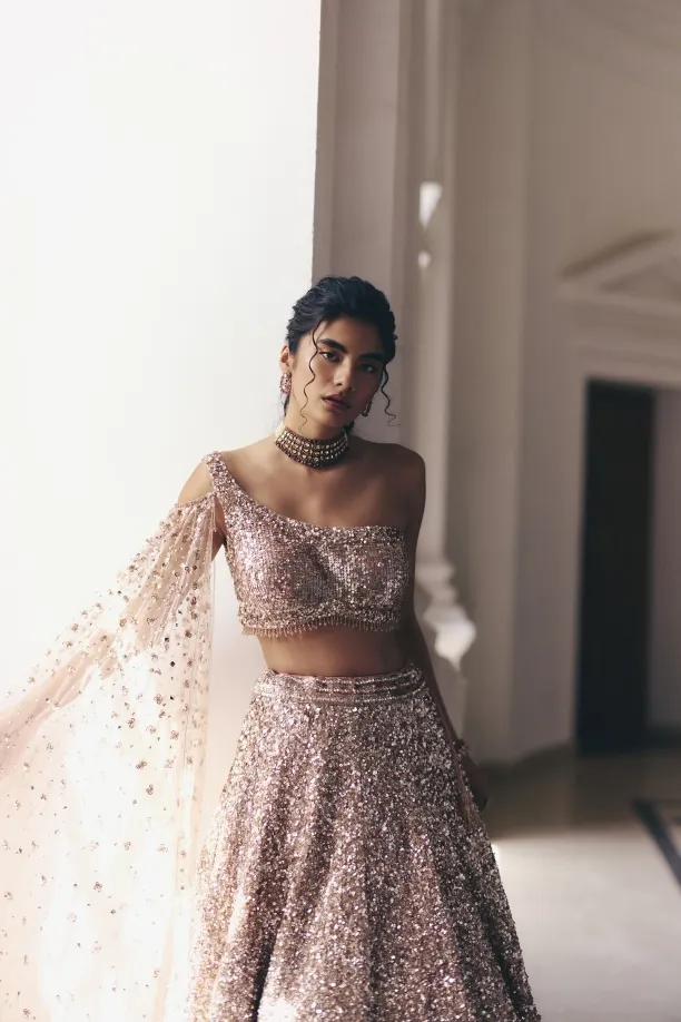 Old Rose Gradient Shimmer Lehenga Set