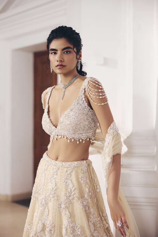 Vanilla Pearl Drop Lehenga Set