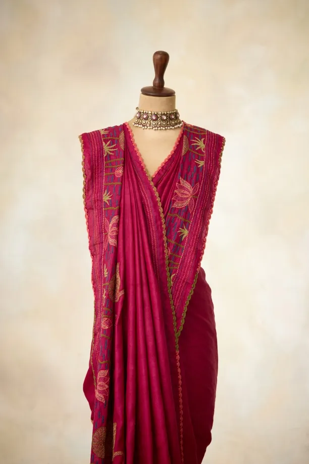 Rani Pink Tussar Silk Saree