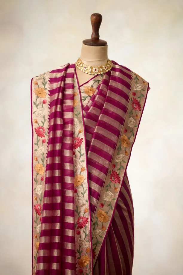 Magenta Organza Silk Saree