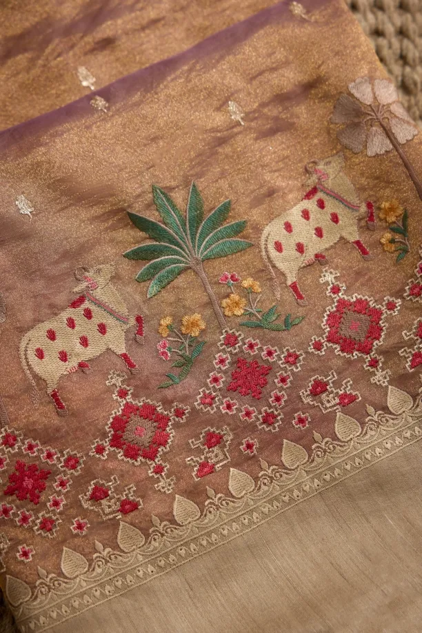 Champagne Blush Organza Silk Saree