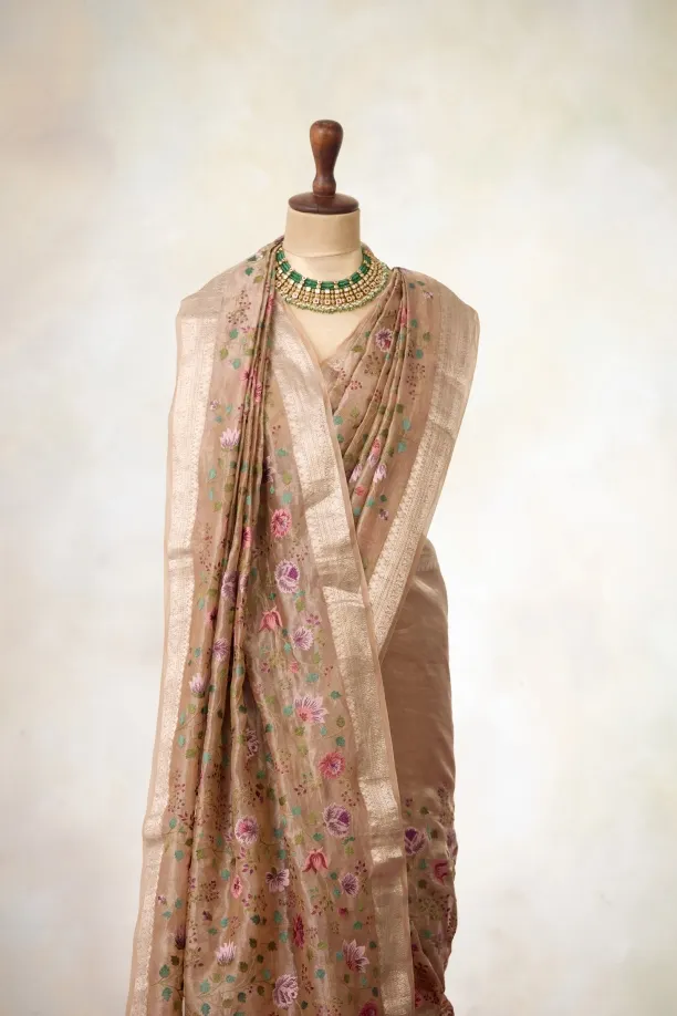 Champagne Brown Tissue Silk Saree