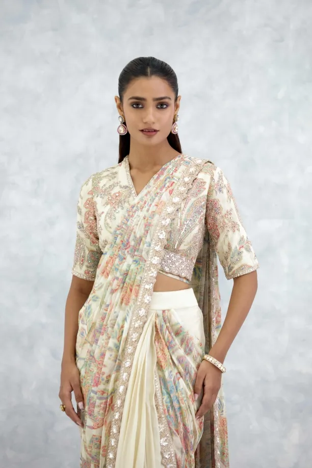 Ivory Georgette Drape Saree