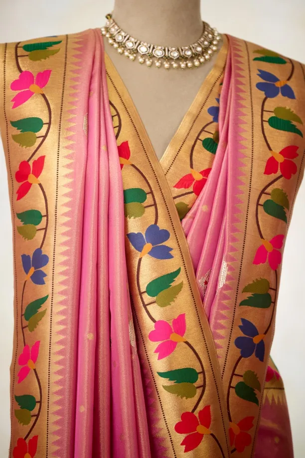 Rose Pink Paithani Slik Saree