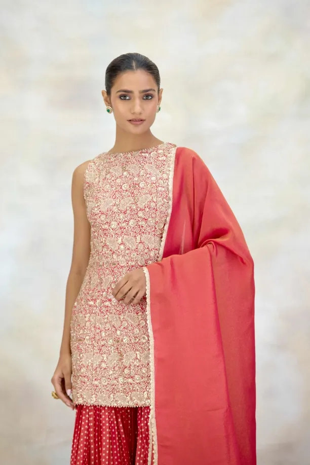 Coral Silk Garara Set