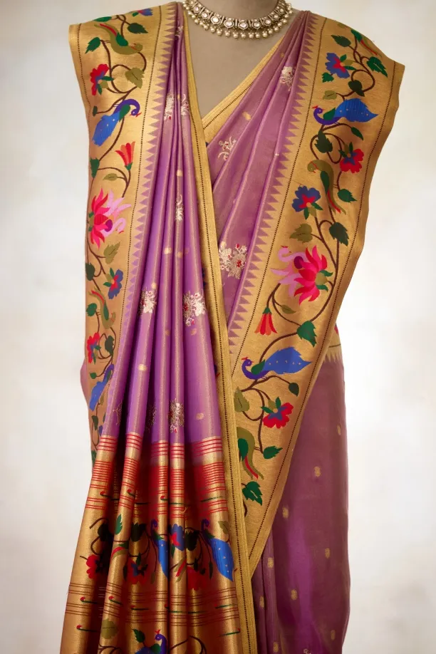 Lavender Paithani Slik Saree