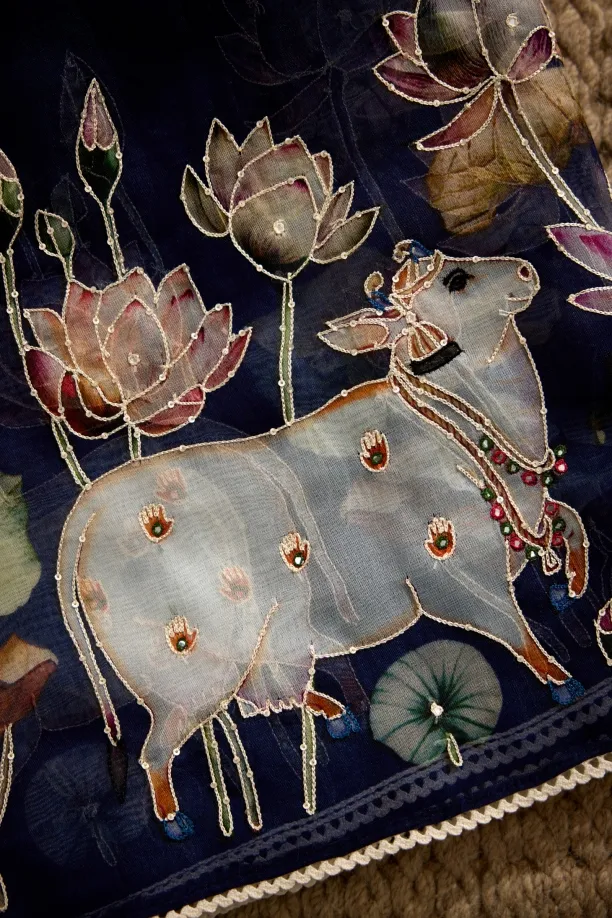 Navy Blue Organza Saree