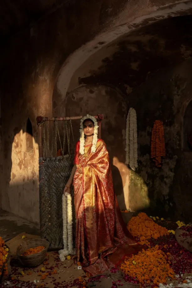 Kumkum Tissue Kanjivaram Saree