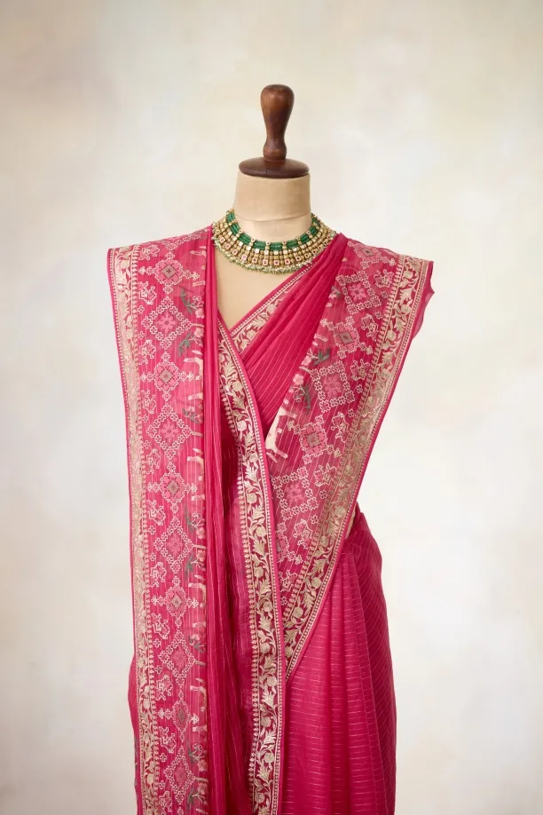 Fuchsia Pink Organza Saree
