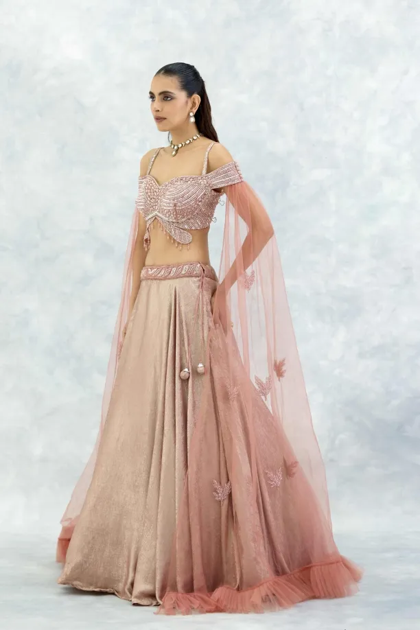 Peach Georgette Lehenga Set