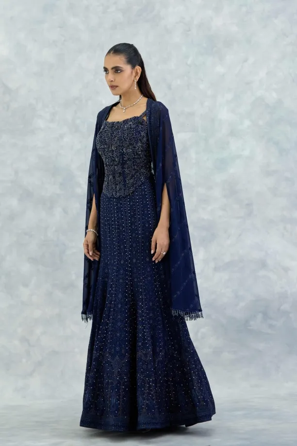 Midnight Blue Georgette Lehenga Set