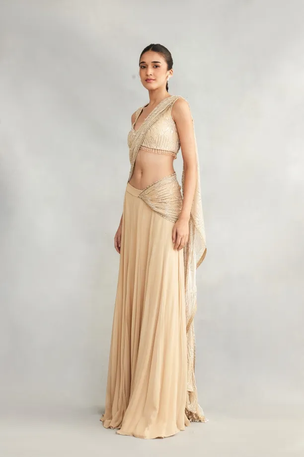 Beige Georgette Drape Saree