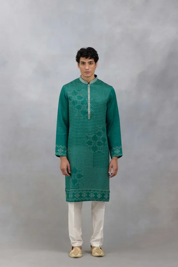 Green Bandhani Kurta Set