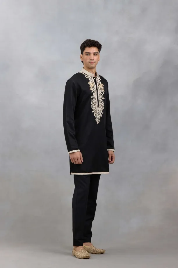 Black Twin Bird Kurta Set