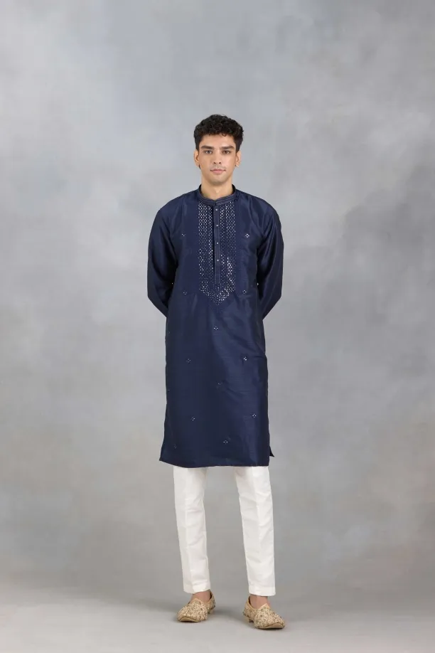 Dark Blue Silk Kurta Set