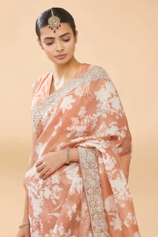 Salmon Peach Embroidered Saree