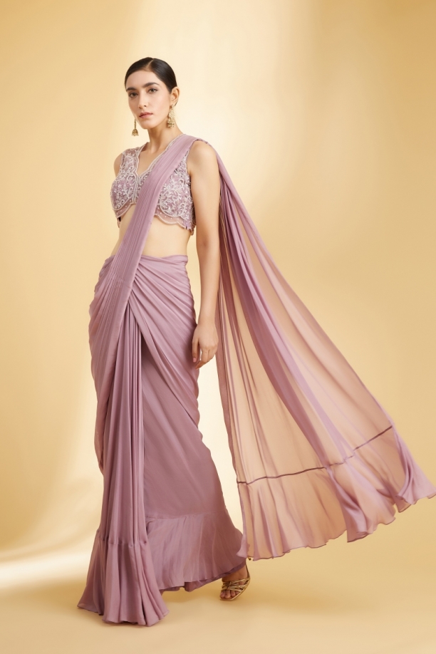 Lilac Flat Chiffon Drape Saree