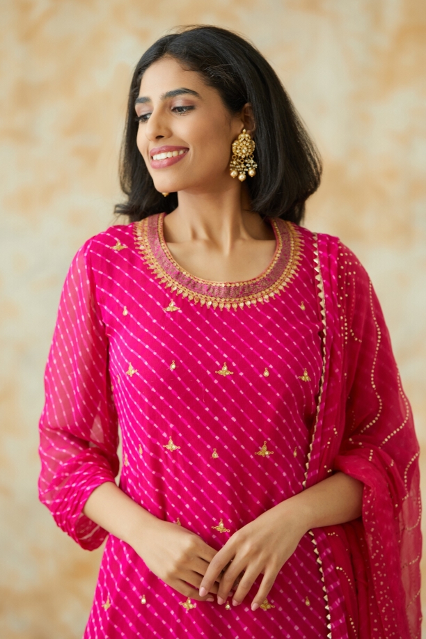 Hot Pink Chiffon Sharara Suit