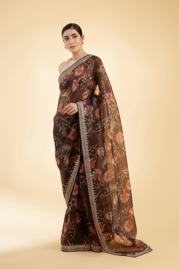 Dark Brown Organza Saree