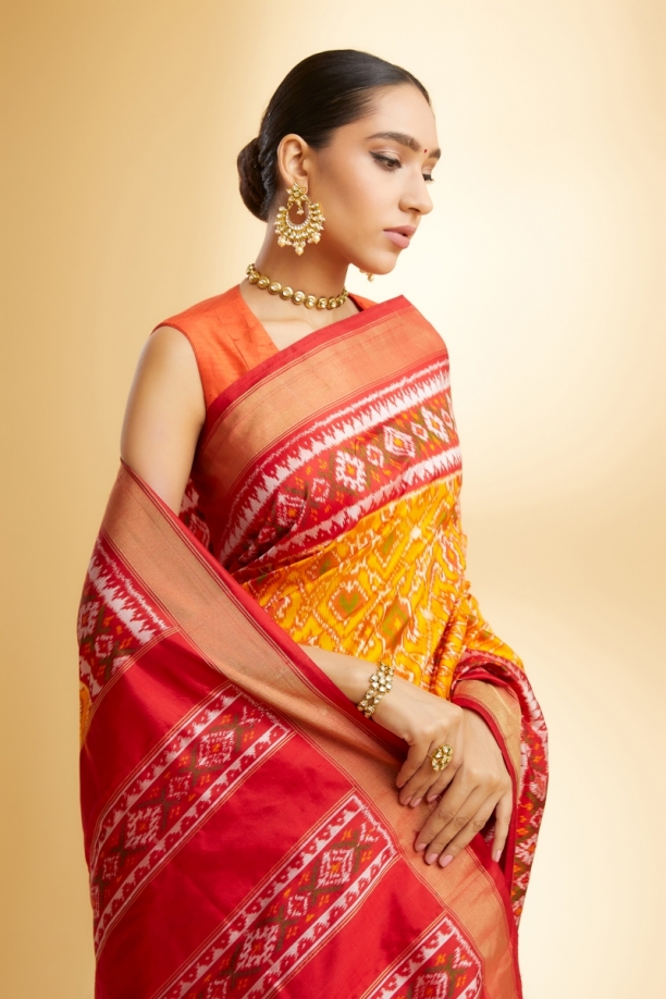 Mustard Red Patola Silk Saree