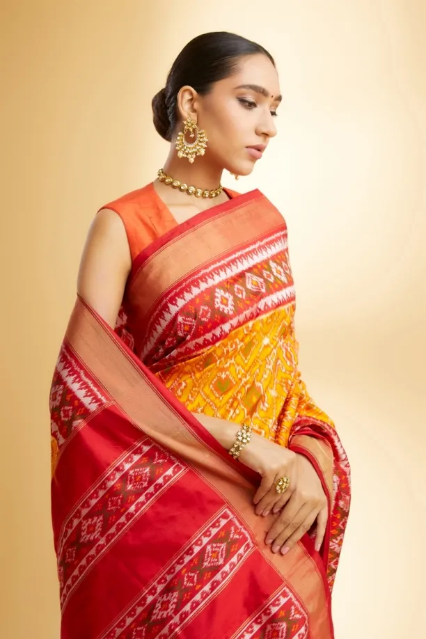 Mustard Red Patola Silk Saree