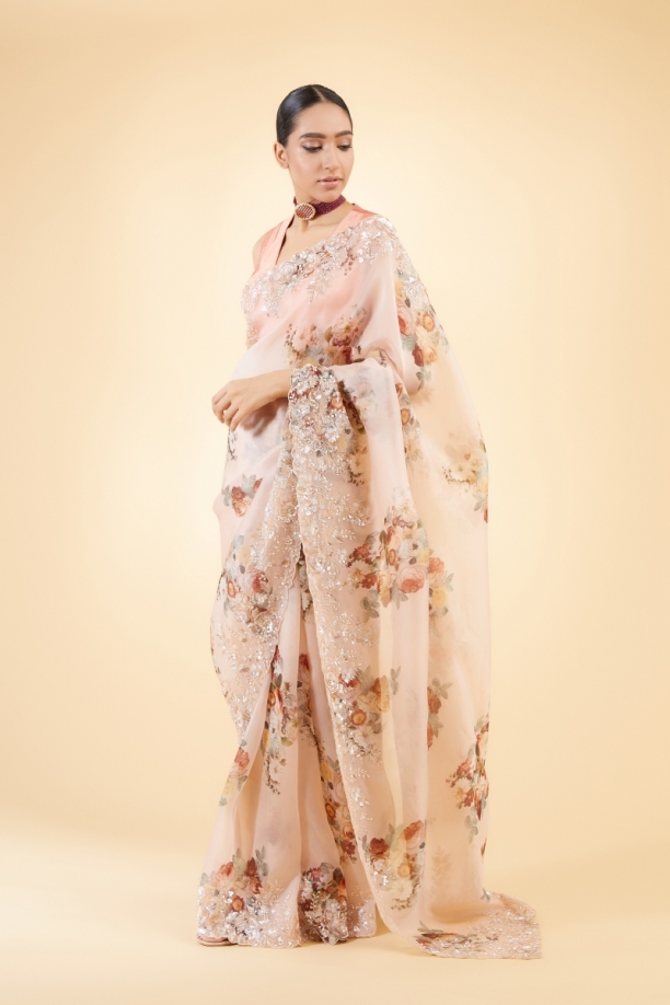 Old Rose Organza Saree