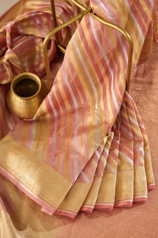 Coral Pink rangkaat Banarasi Silk Saree