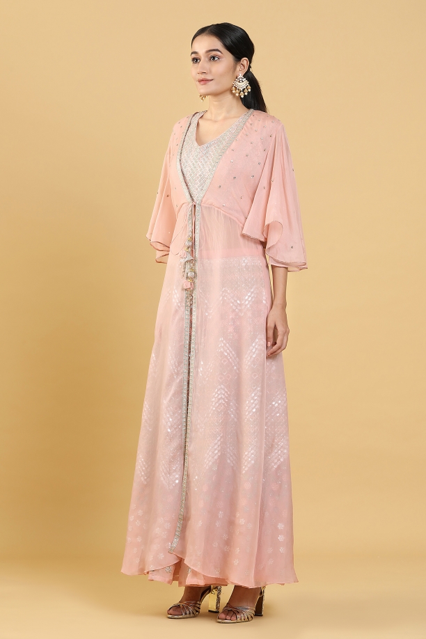 Pink Organza Jacket Sharara Set