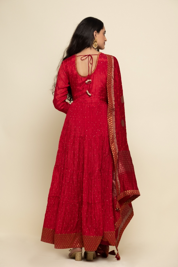 Cherubic Off White And Red Anarkali Suit
