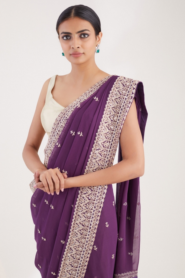 Aubergine Purple Georgette Saree