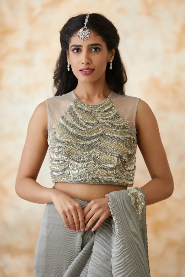 Greay Satin Wrinkle Saree