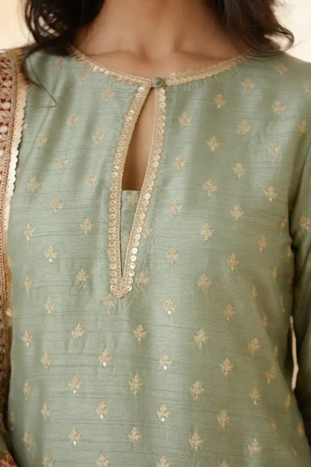 Mint Green Raw Silk Palazzo Suit