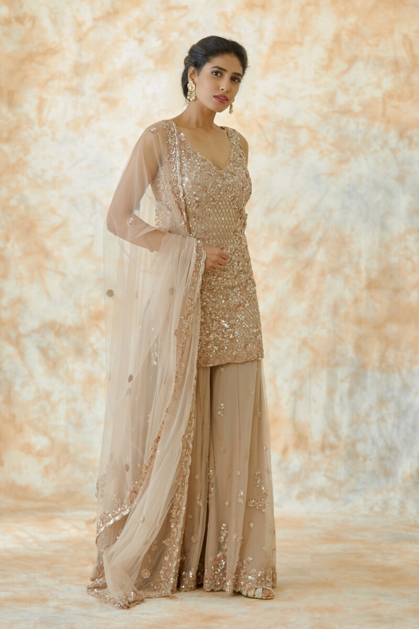 Golden Beige Sharara Suit