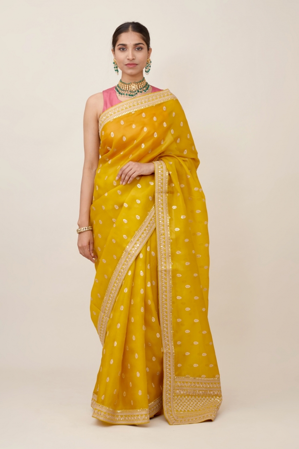 Marigold Yellow Organza Saree