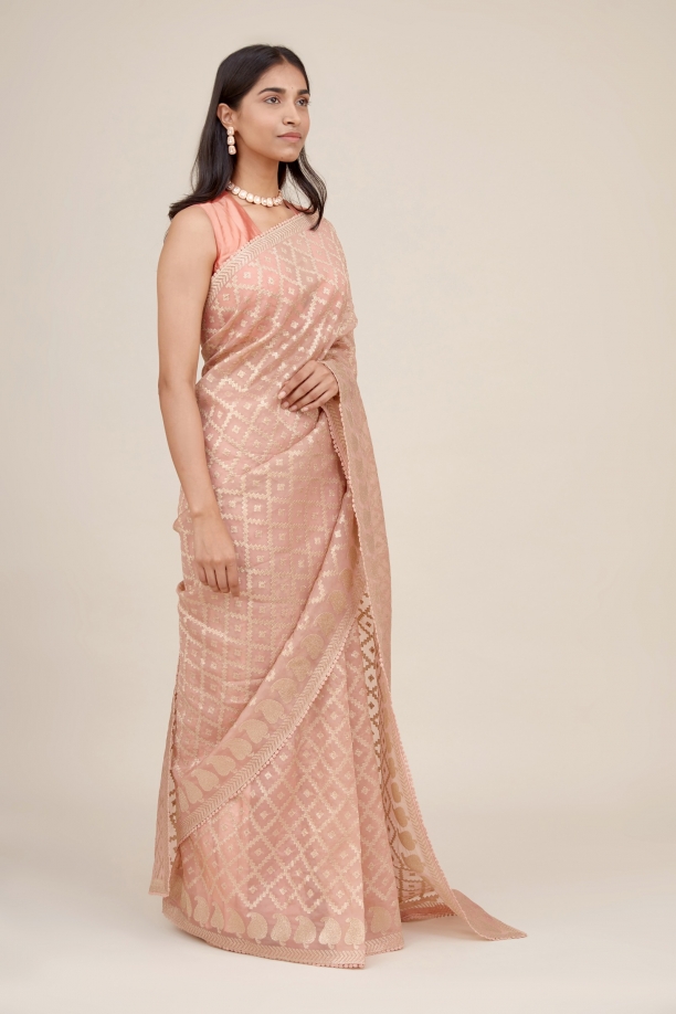 Pastel Peach Organza Saree