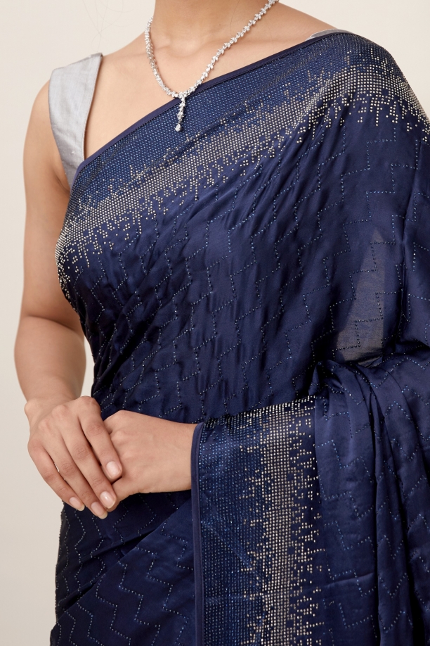 Midnight Blue Satin Saree